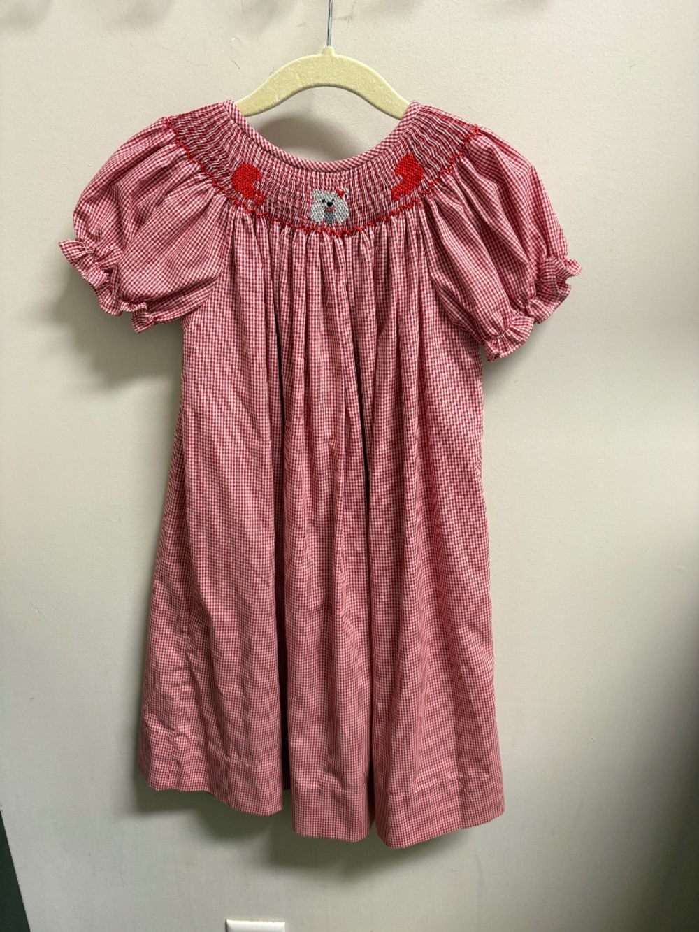UGA Georgia Bulldog Red Gingham Smocked Dress Sz 5